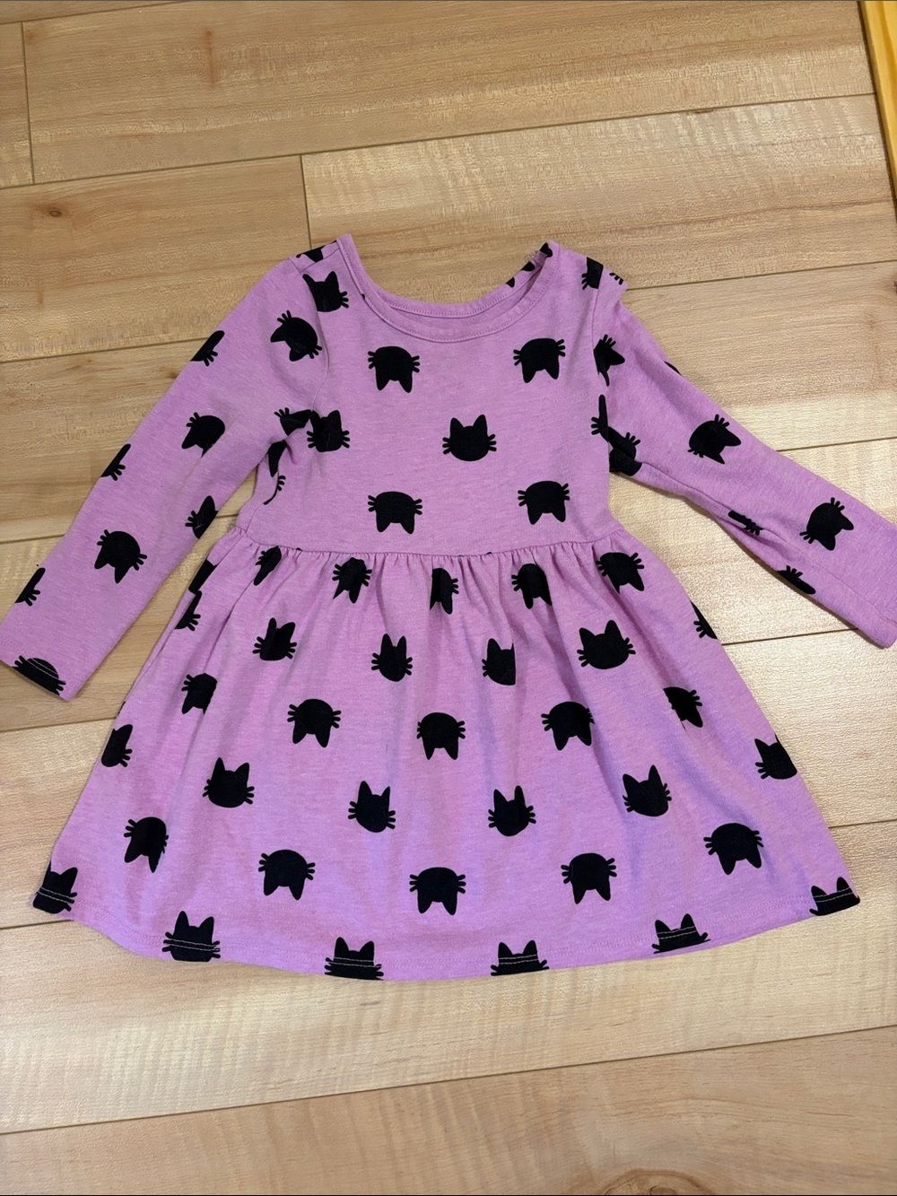 Cat & Jack Lilac Long-Sleeve Dress with Black Cat Silhouettes